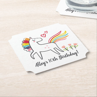 Dessous-de-verre En Papier Rainbow Unicorn Birthday Custom Name