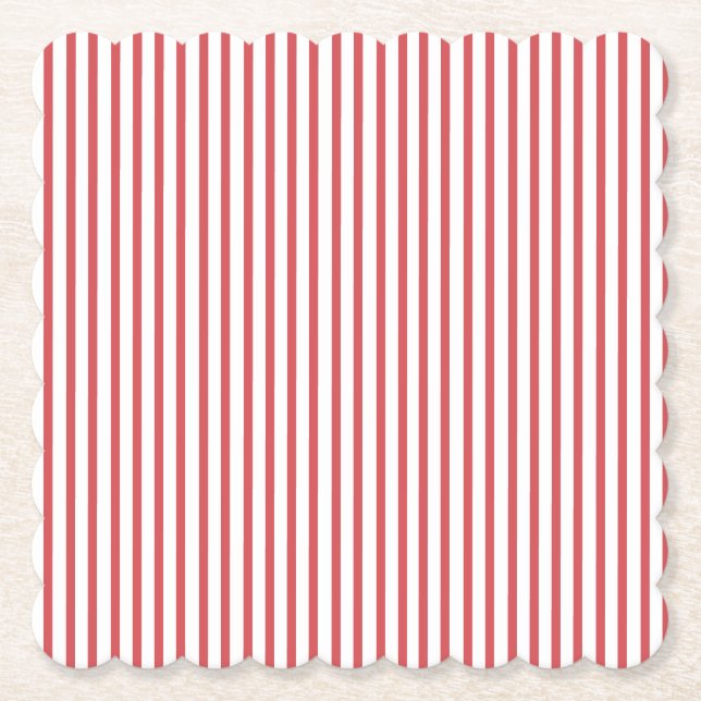 Dessous-de-verre En Papier Rayure fine rouge et blanche (Devant)