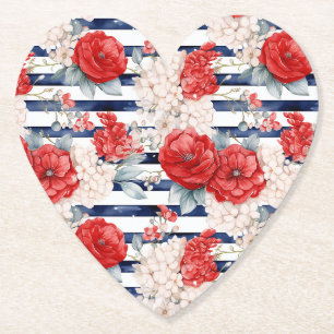 Dessous-de-verre En Papier Rayures bleues rouge blanc floral Anniversaire