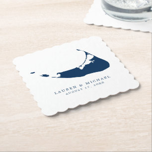 Dessous-de-verre En Papier Réception de mariage avec carte de l'île de Nantuc