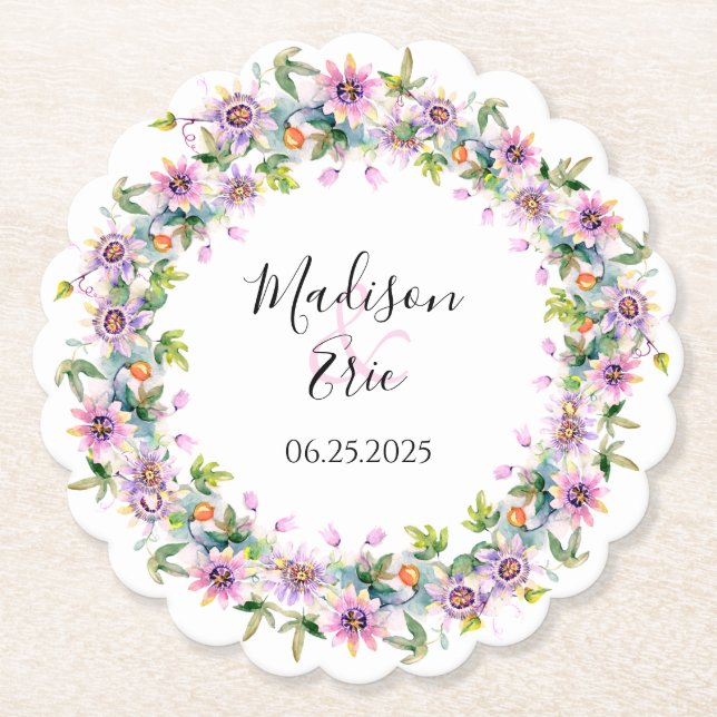 Dessous-de-verre En Papier Réception De Mariage Floral Rose (Devant)