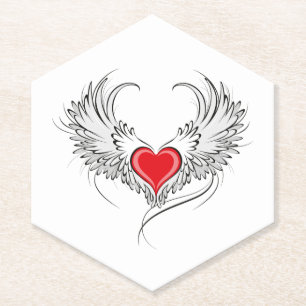 Dessous-de-verre En Papier Red Angel Coeur avec ailes