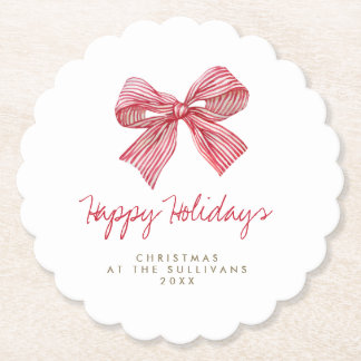 Dessous-de-verre En Papier Red Candy Stripe Bow Personalized Holiday Party