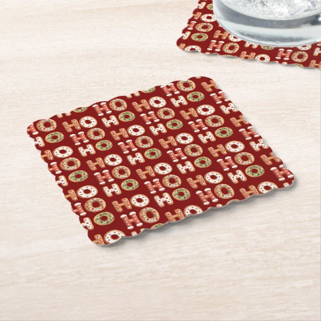 Dessous-de-verre En Papier Red Ho Ho Ho Gingerbread Cookie Christmas (Incliné)