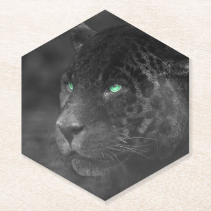 Dessous-de-verre En Papier Regard d'émeraude de Jaguars noirs