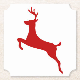 Dessous-de-verre En Papier Reindeer Jump Noël Rouge Silhouette Can Cooler