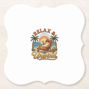 Dessous-de-verre En Papier Relax & Unwind Chat de Plage Design de Gravure Vin