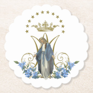 Dessous-de-verre En Papier Religieux Élégant Vierge Marie Floral Or 