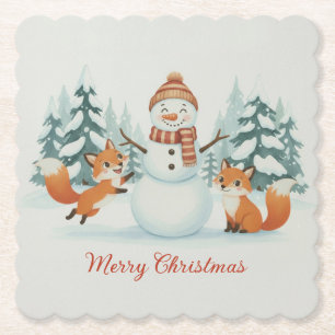 Dessous-de-verre En Papier Renards mignons et bonhomme de neige Joyeux Noël
