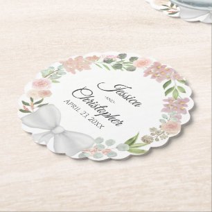 Dessous-de-verre En Papier Ressort Floral Mariage rose Mauve & Coral