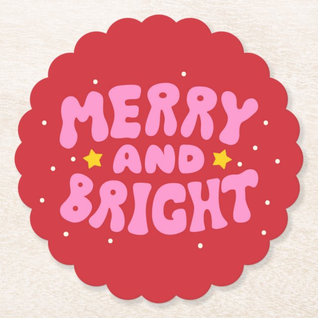 Dessous-de-verre En Papier Retro Merry et Bright Holiday Design (Devant)