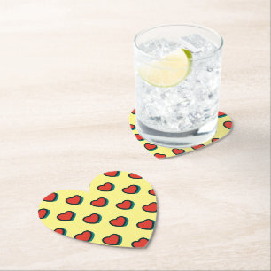 Dessous-de-verre En Papier Retro Pop Art Rouge Bleu Coeurs Jaunes Motif