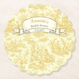 Dessous-de-verre En Papier Rideau de douche toile de Jouy jaune à motifs flor