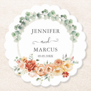 Dessous-de-verre En Papier Romance de jardin à l'aquarelle orange et pêche
