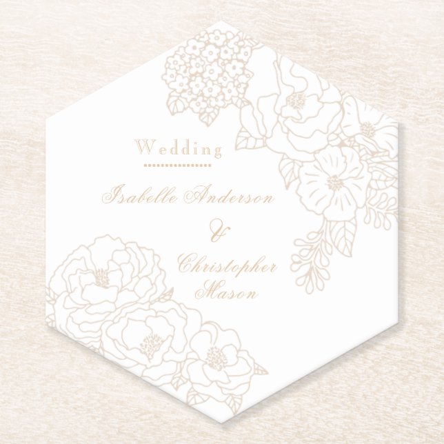 Dessous-de-verre En Papier Romantic Wedding Peonies Ivory White (Devant)