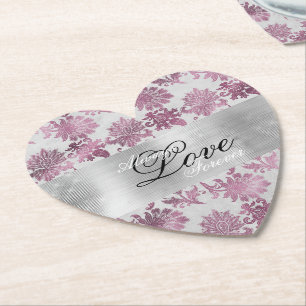 Dessous-de-verre En Papier Romantique Bourgogne Rouge Argent Mariage Floral