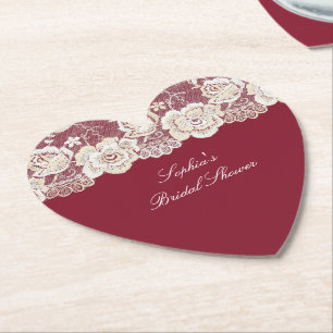 Dessous-de-verre En Papier Romantique Crème rouge Blanche dentelle Mariage fl