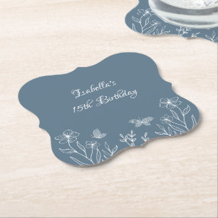 Dessous-de-verre En Papier Romantique élégant bleu foncé mariage