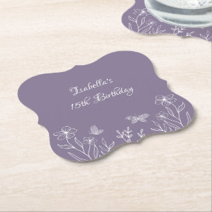 Dessous-de-verre En Papier Romantique élégant mariage floral mauve