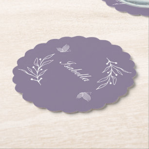Dessous-de-verre En Papier Romantique élégant mauve floral mariage colocage