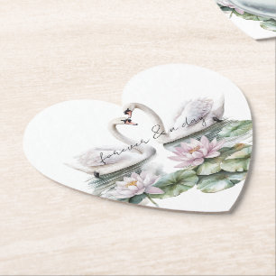 Dessous-de-verre En Papier Romantique Lotus rose Floral Swans Mariage