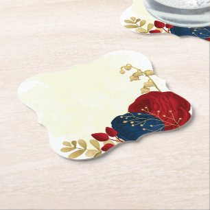 Dessous-de-verre En Papier Romantique rouge foncé & bleu marine fleurs or mar