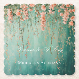 Dessous-de-verre En Papier Romantique Turquoise Fleurs de Pêche à Brosse Mari