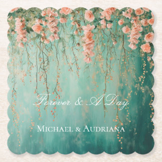 Dessous-de-verre En Papier Romantique Turquoise Fleurs de Pêche à Brosse Mari