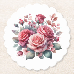 Dessous-de-verre En Papier Rose Bouquet Floral Design-62101