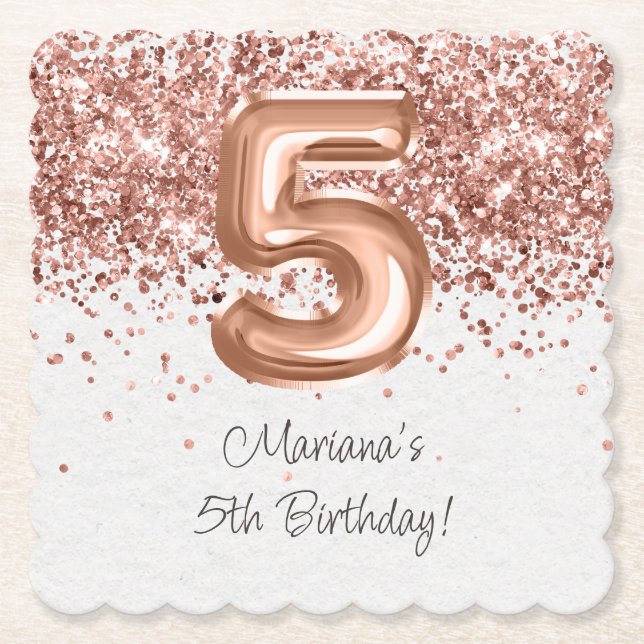 Dessous-de-verre En Papier Rose Gold 5e fête d'anniversaire (Devant)