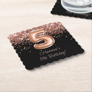 Dessous-de-verre En Papier Rose Gold Black 5e anniversaire fête