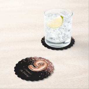 Dessous-de-verre En Papier Rose Gold Black 9e fête d'anniversaire