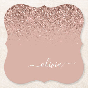 Dessous-de-verre En Papier Rose Gold Blush Pink Parties scintillant Script Mo