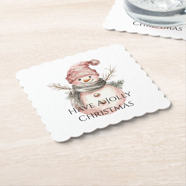 Dessous-de-verre En Papier Rose Gold Christmas Snowman (Incliné)