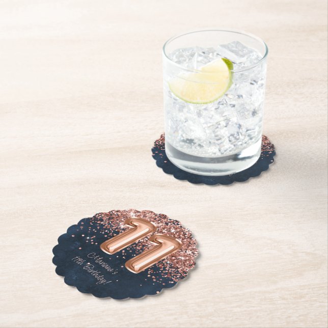 Dessous-de-verre En Papier Rose Gold Navy Blue 11e fête d'anniversaire (En situation)
