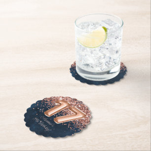 Dessous-de-verre En Papier Rose Gold Navy Blue 17th Birthday Party