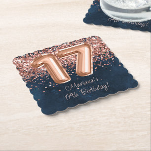 Dessous-de-verre En Papier Rose Gold Navy Blue 17th Birthday Party