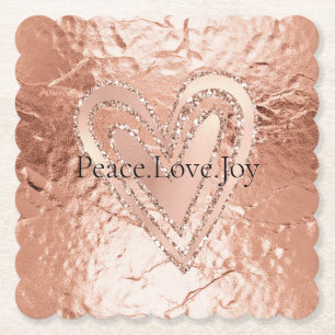 Dessous-de-verre En Papier Rose Gold Parties scintillant Coeur Paix Amour Joi