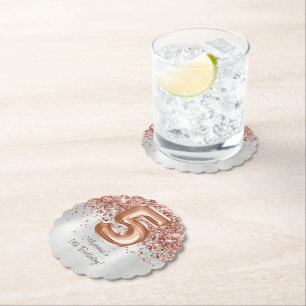 Dessous-de-verre En Papier Rose Gold Silver 5e fête d'anniversaire