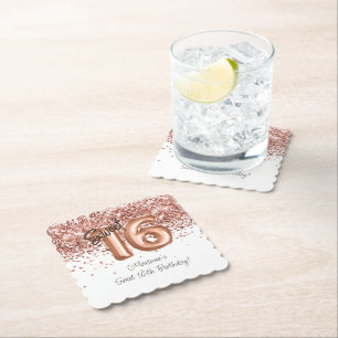 Dessous-de-verre En Papier Rose Gold Sweet 16e fête d'anniversaire