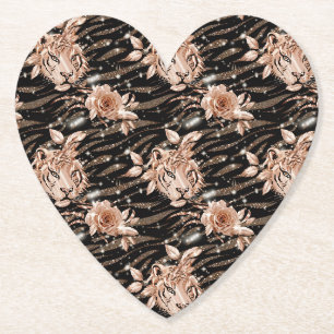 Dessous-de-verre En Papier Rose noire fleur de tigre doré