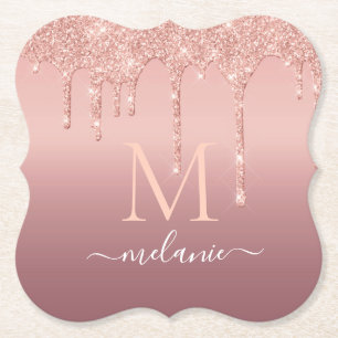 Dessous-de-verre En Papier Rose Parties scintillant or Lettre personnalisée N