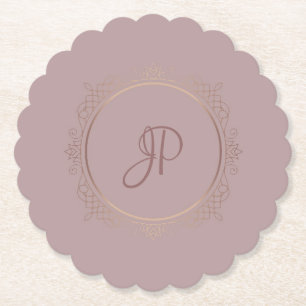 Dessous-de-verre En Papier Rose personnalisé Monogramme Modèle or Élégant