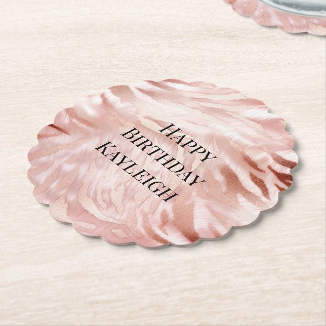 Dessous-de-verre En Papier Rose rose blanc Zebra Animal (Incliné)