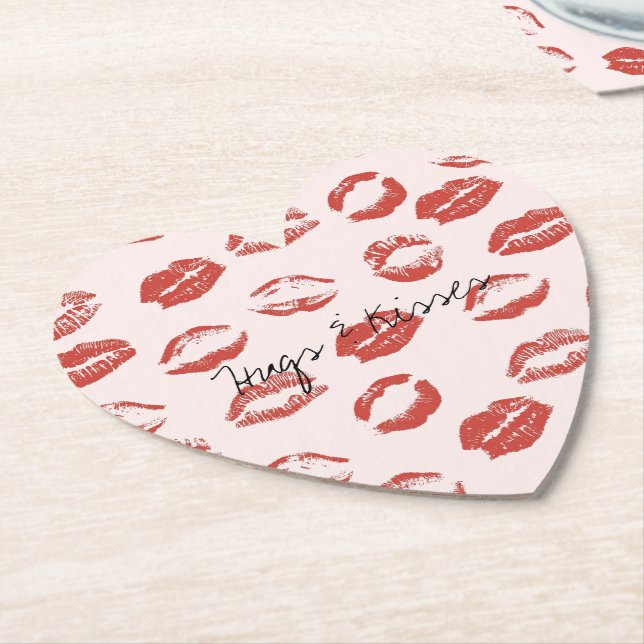Dessous-de-verre En Papier Rose rouge lèvres Kiss (Incliné)