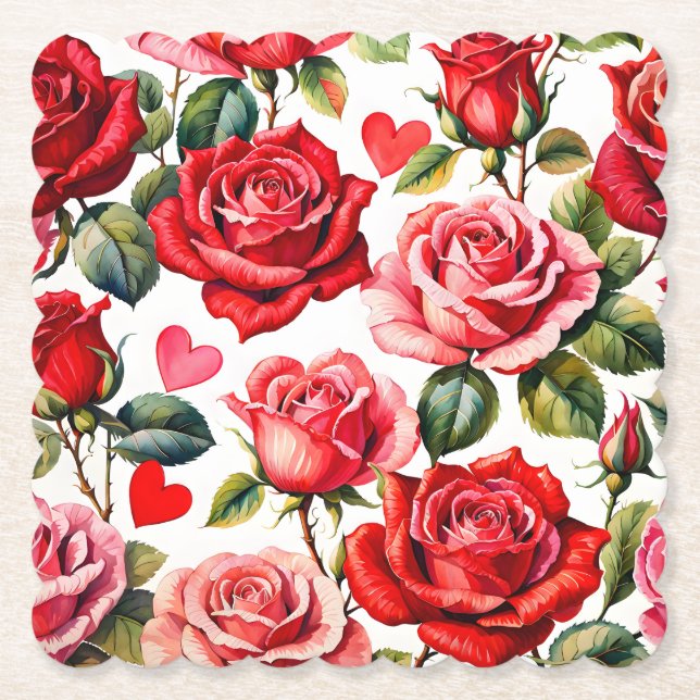Dessous-de-verre En Papier Roses et coeurs (Devant)