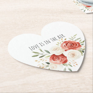 Dessous-de-verre En Papier Roses Fleurs d'Amour Crème Rouge Lavage de Noces d