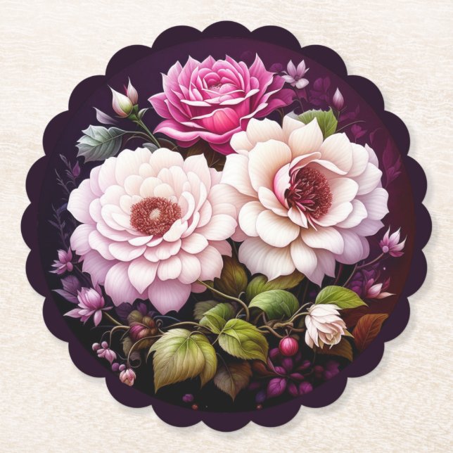 Dessous-de-verre En Papier Roses roses roses florales (Devant)