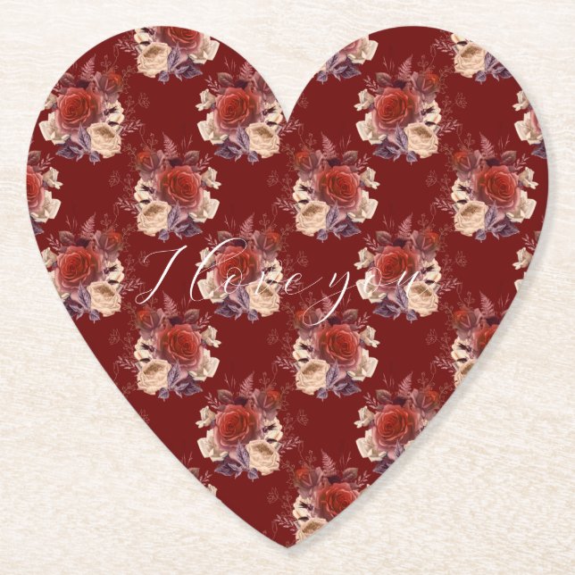 Dessous-de-verre En Papier Roses rouges romantiques Floral (Devant)