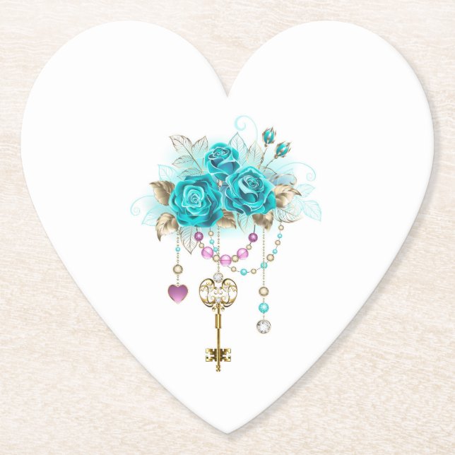 Dessous-de-verre En Papier Roses turquoise avec touches (Devant)